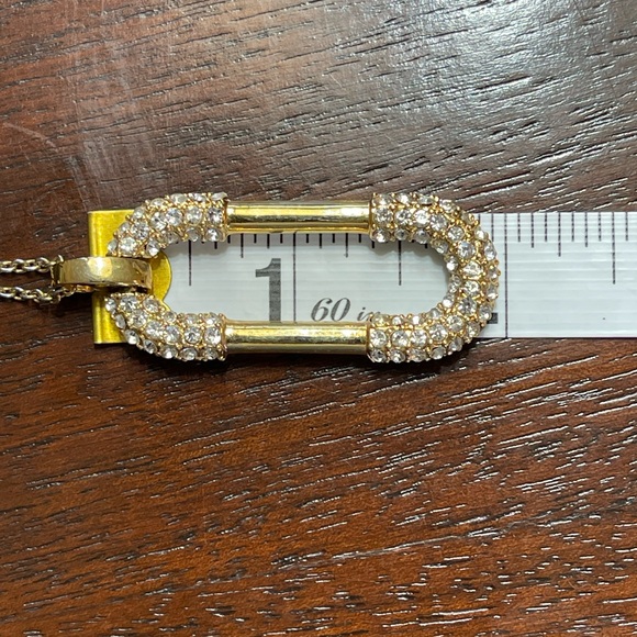 Ann Taylor Gold Tone and Rhinestone Link Pendant Necklace - Picture 4 of 5